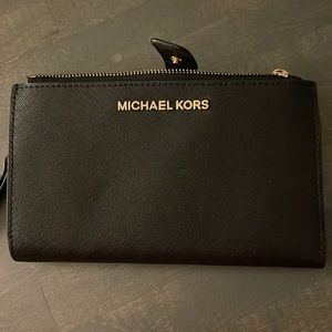 Michael Kors black and gold Adele Pebbled Leather Smartphone Wallet